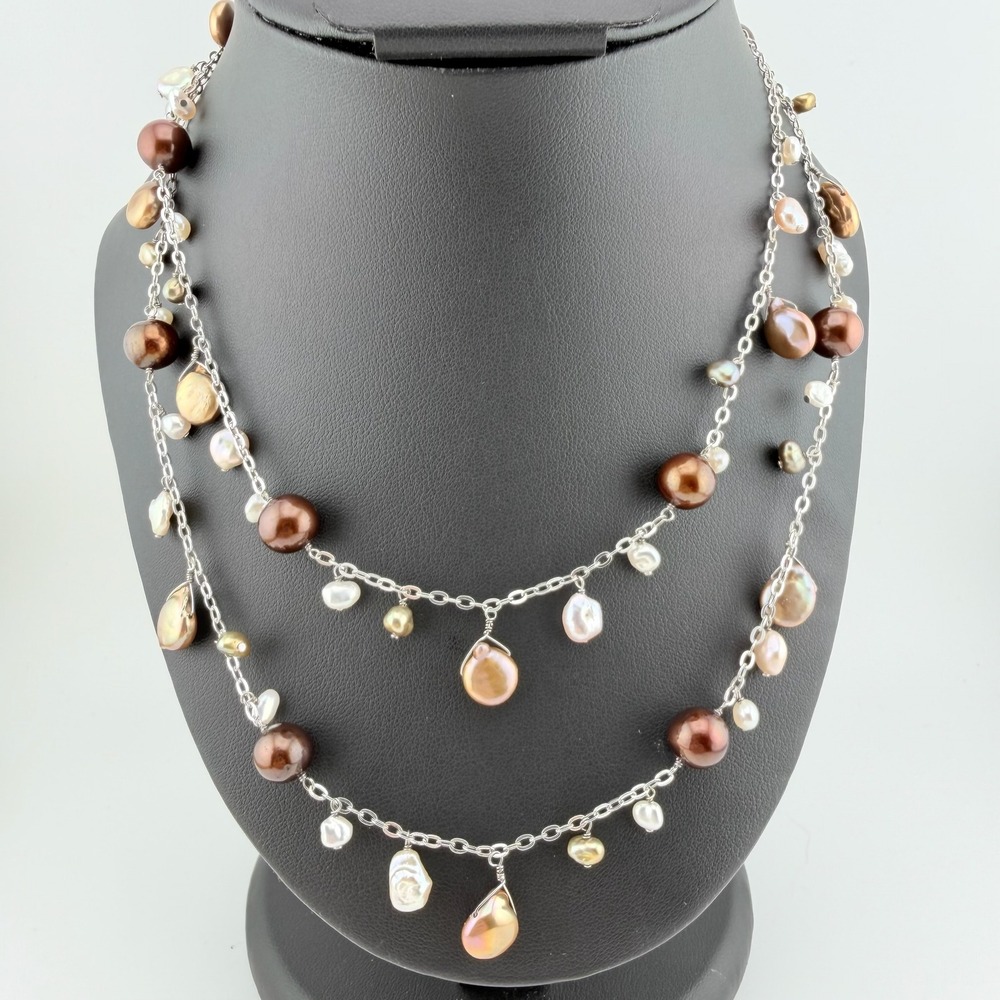 Honora 925 Sterling Silver Multi Strand Freshwater Pearl Station Necklace 36"